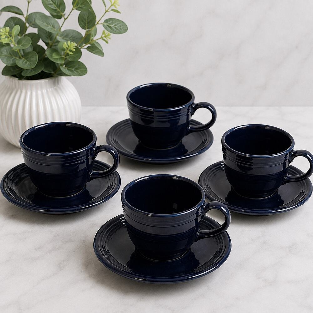 Fiestaware Fiesta Navy Blue Cup & Saucer Set of 4 Coffee Tea 8 Piece Set